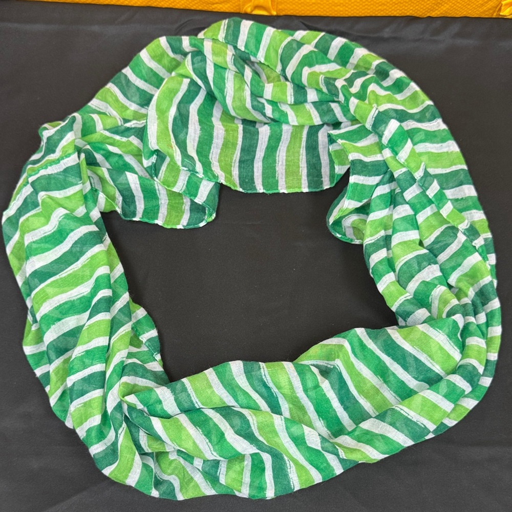 Green and White Striped Scarf new without tags